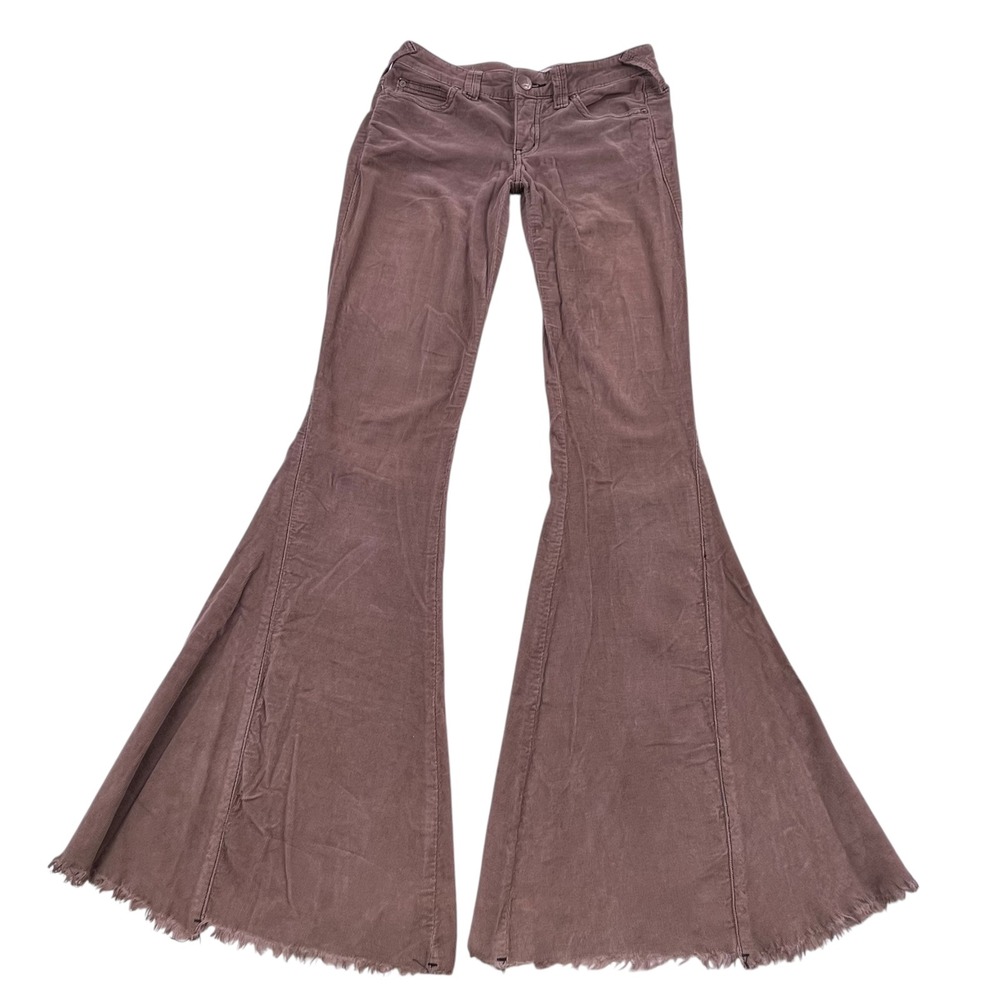 Y2k Free People Corduroy Super Flare Pants Low Rise Brown Mauve Boho Size 25